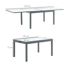 Tavolo Allungabile da Giardino 270x90x73 cm in in Alluminio con Piano in Vetro