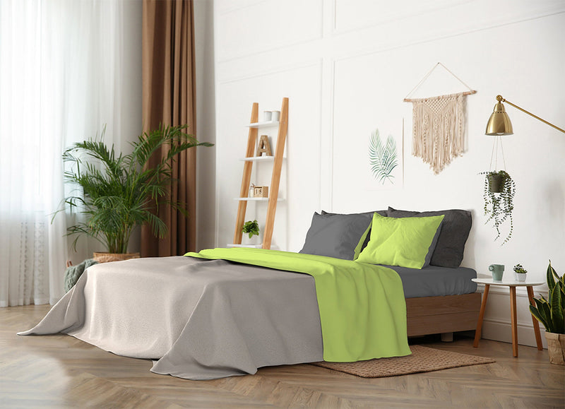 Set Lenzuola Sopra Sotto e Federein Cotone Verde Acido\/Fumo Varie Misure