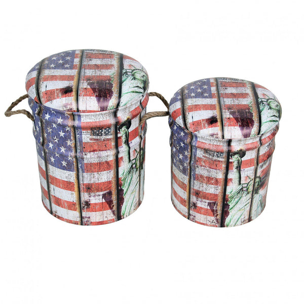 acquista Set 2 Pouf Round Container aus MDF USA