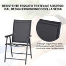 Set 2 Sedie da Giardino 58x64x94 cm Pieghevoli con Braccioli in Metallo e Texteline Nero      