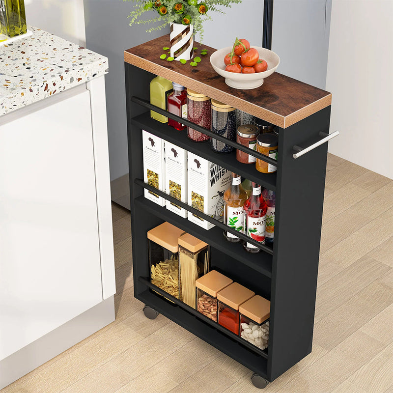 Carrello Portaoggetti Salvaspazio 50x16x80 cm per Cucina Bagno con Ruote Nero