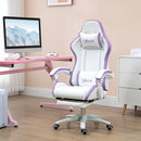 Sedia da Gaming con Schienale Reclinabile 65x65x121-129 cm in Finta Pelle PU Bianco e Viola  