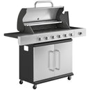 Barbecue a Gas 142x49x111 cm 6 Bruciatori e Fuoco Laterale in Acciaio Inox Nero e Argento      