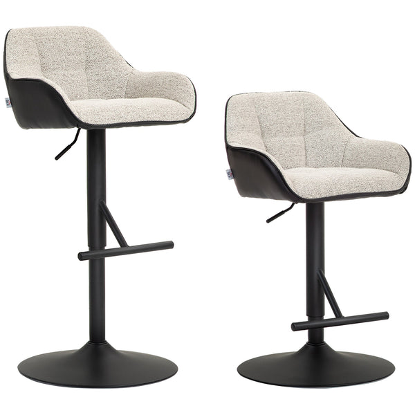 Set 2 Sgabelli Girevoli Imbottiti ad Altezza Regolabile con Schienale 52,5x53x86,5-108 cm Nero e Grigio Chiaro sconto