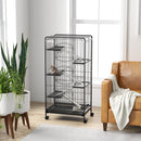 Gabbia per Piccoli Animali 61,5x44x131 cm Con Ruote Rampe e Accessori Nero   