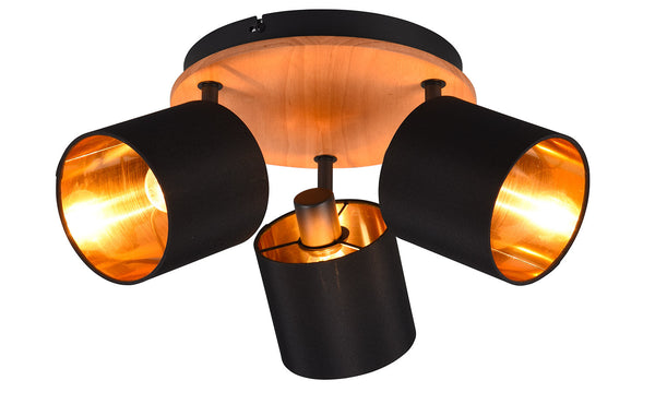 acquista Plafoniera da Interno Attacco E14 in Metallo e Legno Nero e Oro