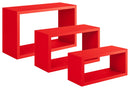 Set 3 Mensole da Parete Rettangolare in Fibra di Legno Trittico Rosso