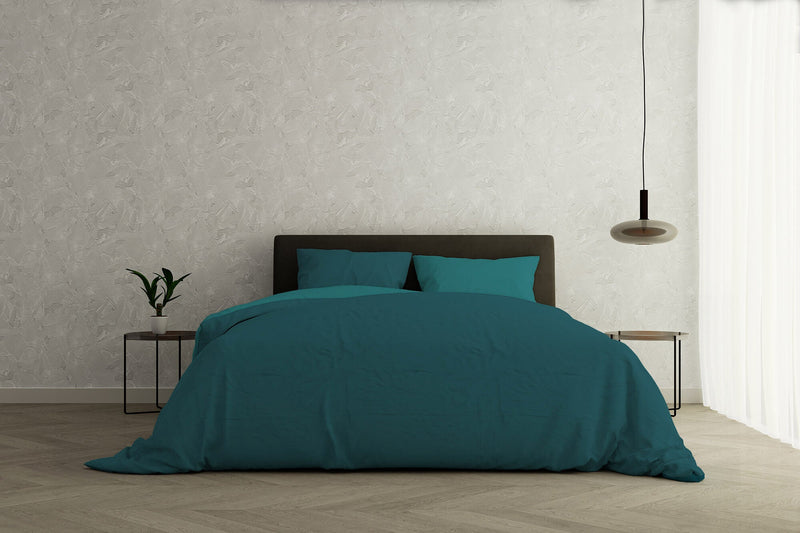 Copripiumino con Sacco e Federe Doubleface Verde Petrolio\/Verde Bottiglia