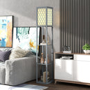 Lampada da Terra Salvaspazio 26x26x160 cm con 3 Ripiani Attacco E27 in MDF e Tessuto Grigio Chiaro      