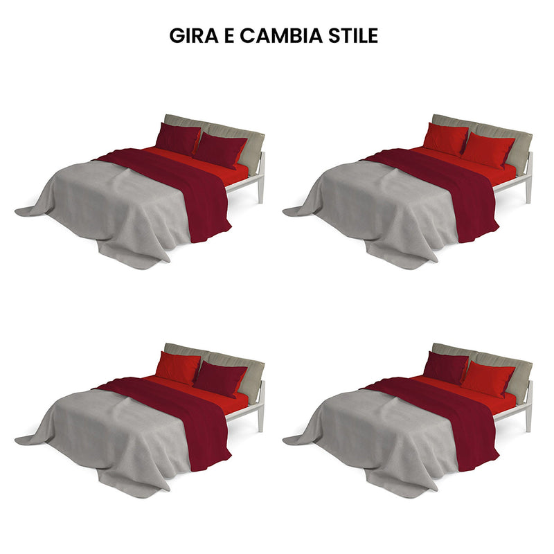 Set Lenzuola Sopra Sotto e Federe Doubleface Rosso\/Bordeaux