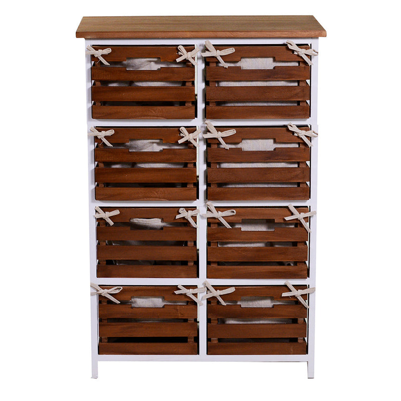 Cassettiera 8 Cassetti in Legno 58x30x85cm Atena Noce e Bianca