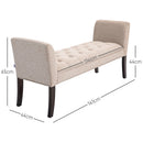 Panca Fondo Letto Imbottita e a Bottoni 141x44x65 cm in Legno e Tessuto Effetto Lino Beige  