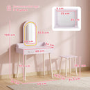 Set Toeletta Trucco Bambina 3-8 Anni 60x36x100 cm con Sgabello Specchio in Acrilico LED a 3 Colori e 2 Cassetti in MDF Rosa      