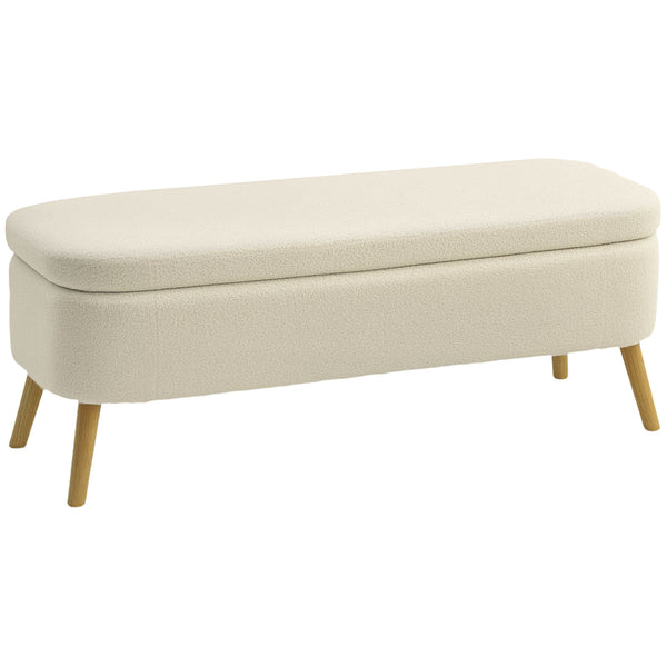 sconto Panca Fondo Letto Contenitore 120x42x45 cm in Tessuto Teddy e Gambe in Legno Beige