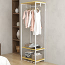 Mobile Appendiabiti 2 in 1 con Ripiano a 2 Livelli 60x40x167,5 cm in Acciaio e Truciolato Bianco e legno naturale