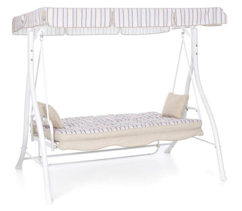 Dondolo 3 Posti da Giardino 198x140x174 cm Schienale Reclinabile per Funzione Letto Zanzibar Bianco