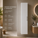 Pensile Colonna Bagno 31x16x136 cm con 1 Anta e 4 Ripiani in Vetro in Truciolato e MDF Bianco      