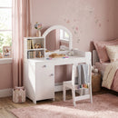 Set Toeletta Trucco per Bambine 88,6x38,8x96,9 cm con Specchio Sedia Luce LED Armadietto Scaffali e Libreria in MDF Bianco      
