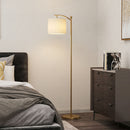Lampada da Terra a LED 54,3x30,6x159,6 cm con Telecomando 11 Colori di Temperatura in Metallo e Tessuto Effetto Lino Oro      