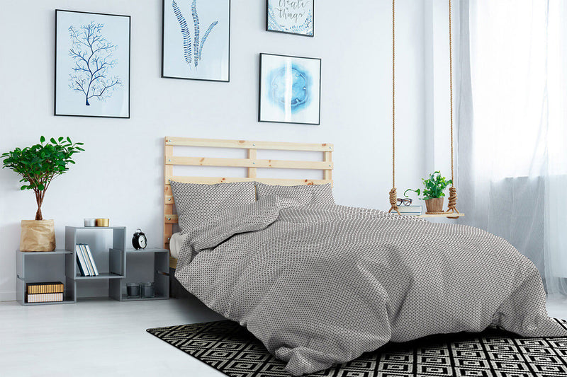 Copripiumino Matrimoniale con Federe Stampato in Puro Cotone Maiden Tortora