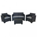 Set Salotto da Giardino Divano 2 Poltrone e Tavolino con Cuscini in Plastica Nero