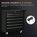 Carrello Porta Utensili da Officina con 7 Cassetti Serratura con Chiavi 69x33x75 cm Nero