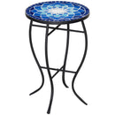 Tavolino da Giardino Ø35,5x53,5 cm in Metallo con Mosaico Blu