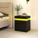 Set 2 Comodini 45x35x52 cm LED a 16 Colori e 4 Modalità con 2 Cassetti in Legno Nero      