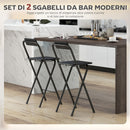 Set 2 Sgabelli da Bar Pieghevoli con Poggiapiedi 37x45x87 cm in Legno e Acciaio Nero  