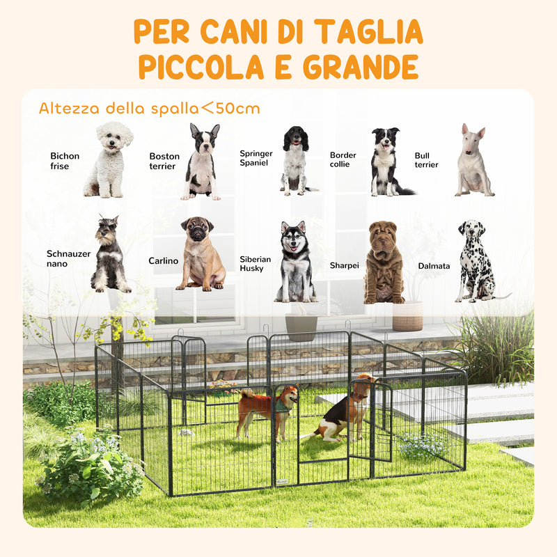 Recinto per Cani a 12 Pannelli Modulabili da 80x1,5x80 cm con Picchetti in Acciaio Grigio   