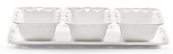 Aperitif-Serviertablett und 3 Tassen aus weißem Kaleidos Juliet Porzellan sconto