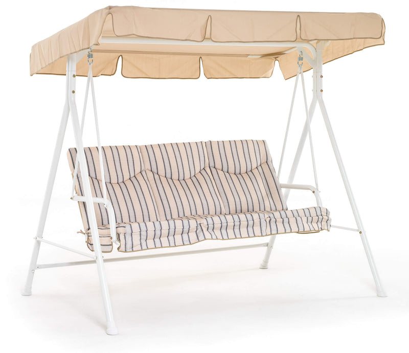 Dondolo 3 Posti da Giardino 184x120x160 cm in Ferro e Poliestere Madagascar Bianco e Beige