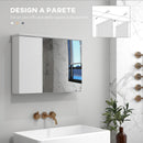 Pensile Bagno Armadietto con Specchio e Ripiani Regolabili 65x15x49 cm in Vetro e Legno Bianco