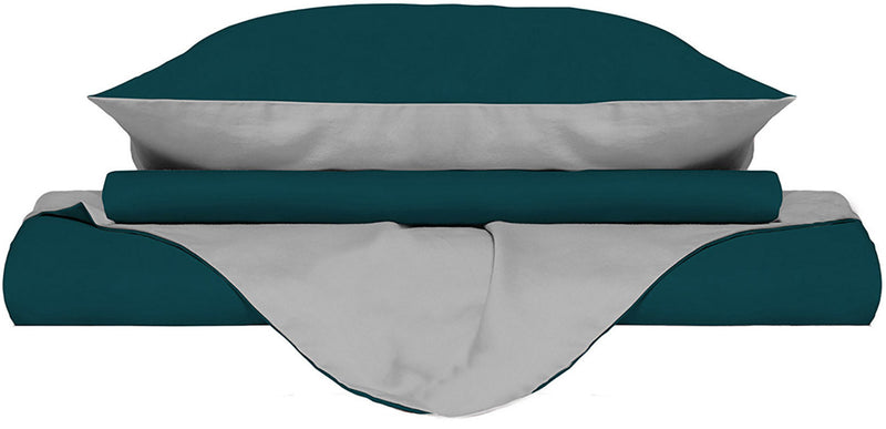 Copripiumino con Sacco e Federe Doubleface Verde Petrolio\/Grigio Chiaro