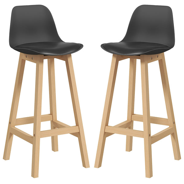 Set 2 Sgabelli da Bar 39x41x96 cm Gambe in Legno e Cuscino in Similpelle Nero prezzo