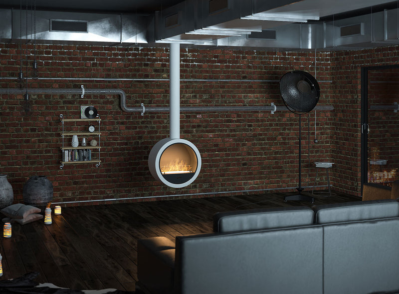 Camino a Bioetanolo Sospeso 218,6xØ70x35 cm Incyrcle Bianco con Vetro