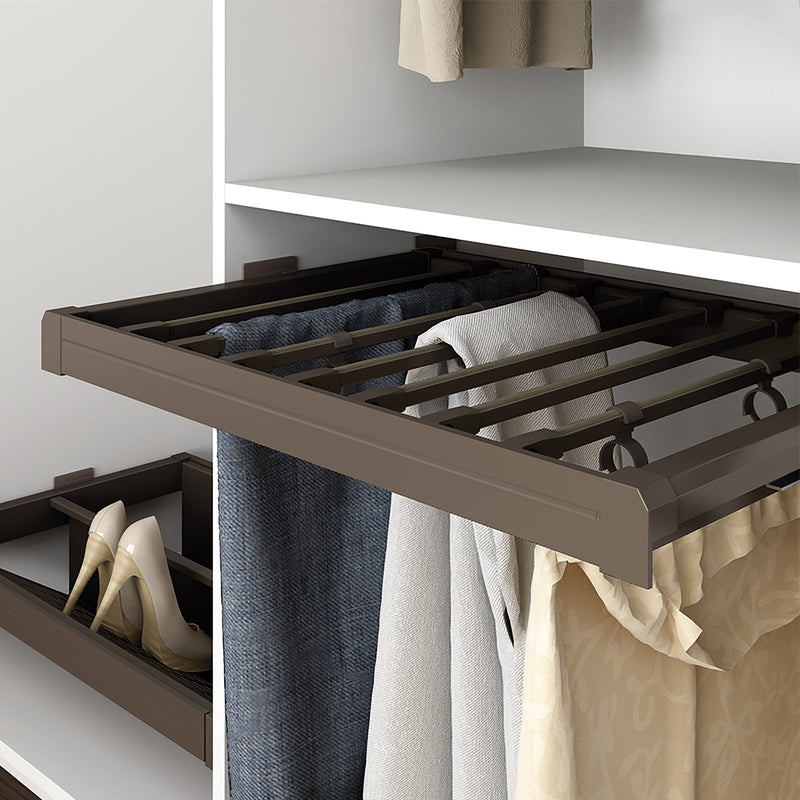 Porta Pantaloni Estraibile per Armadio 60 cm in Alluminio e Acciaio Emuca Moka