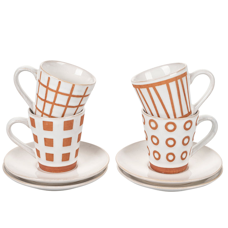 Set 4 Tazzine da Caffè con Piattino Ø6,5x6 cm in Gres VdE Tivoli 1996 Geometry