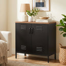 Credenza Stile Industriale 80x40x80 cm a 2 Ante con Ripiano Regolabile in Metallo Nero      