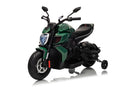 Moto Elettrica per Bambini Licenza Ufficiale Ducati Diavel 12V con Rotelle di Supporto Verde