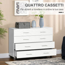 Cassettiera 4 Cassetti 112x38,2x81 cm in Legno con Maniglie in Metallo Bianco   