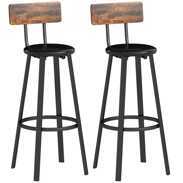 online Set 2 Sgabelli da Bar Stile Industriale con Schienale Seduta in Finta Pelle e Poggiapiedi Marrone Rustico