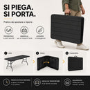 Tavolo Pieghevole da Esterno 180x74x74 cm con Piano in HDPE Effetto Legno a Valigia Nero      
