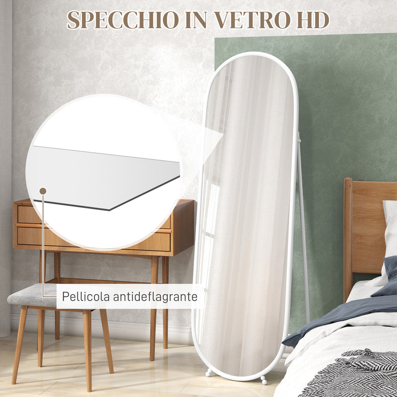 Specchio a Figura Intera da Terra 40x41x159 cm con Supporto Pieghevole in Vetro e Metallo Bianco  