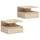 Set di 2 Comodini Sospesi 35x32x22,5 cm con Cassetto e Mensola Aperta in Legno Rovere