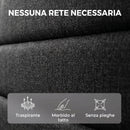 Letto Matrimoniale 164x208x107-112 cm con Testiera Regolabile in Tessuto Effetto Lino Nero      