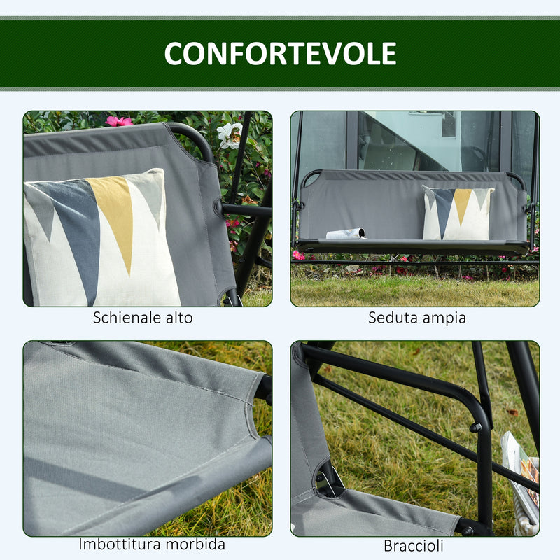 Dondolo da Giardino 3 Posti 172x110x153 cm con Tettuccio Inclinabile Grigio   