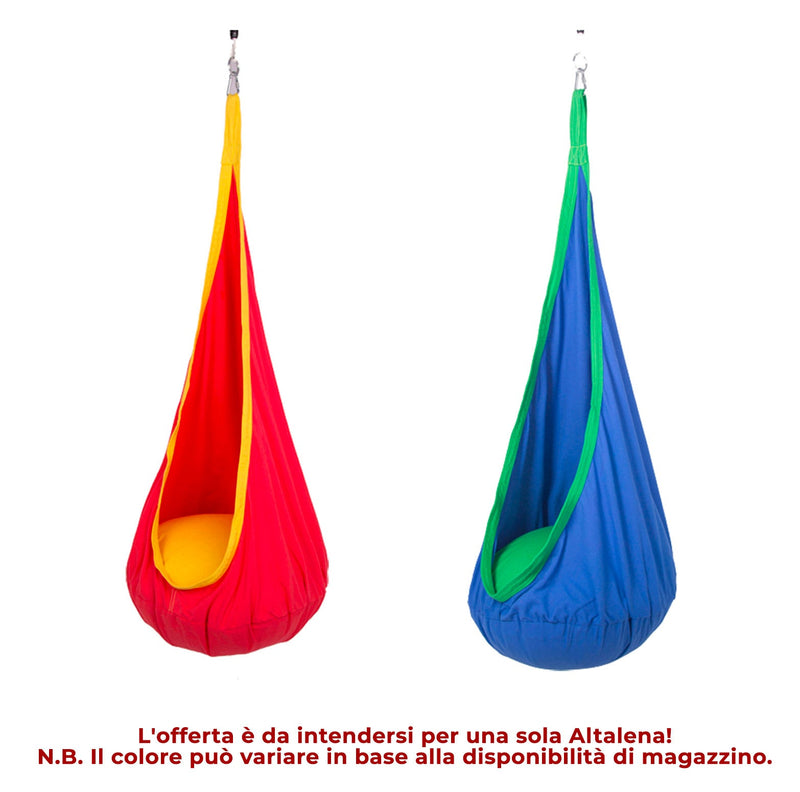 Altalena Amaca Nido da Soffitto Ø70x150 cm con Cuscino in Cotone Blu o Rosso