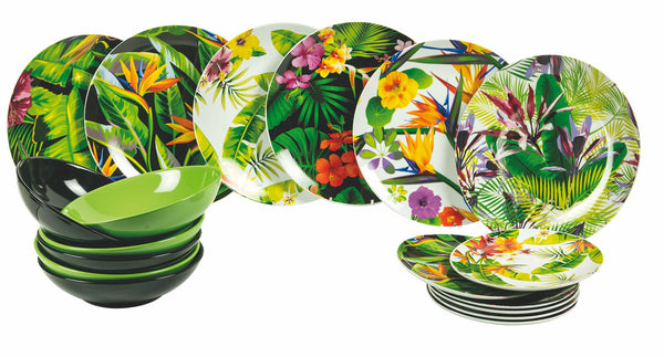 prezzo 18-teiliges Tafelservice aus Porzellan und Steinzeug Villa d'Este Home Tivoli Tropical Jungle Multicolor