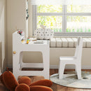 Set Scrivania 62,8x55,6x73,8 cm e Sedia per Bambini con Ripiano Portabicchieri e Cassetti in MDF Bianco      